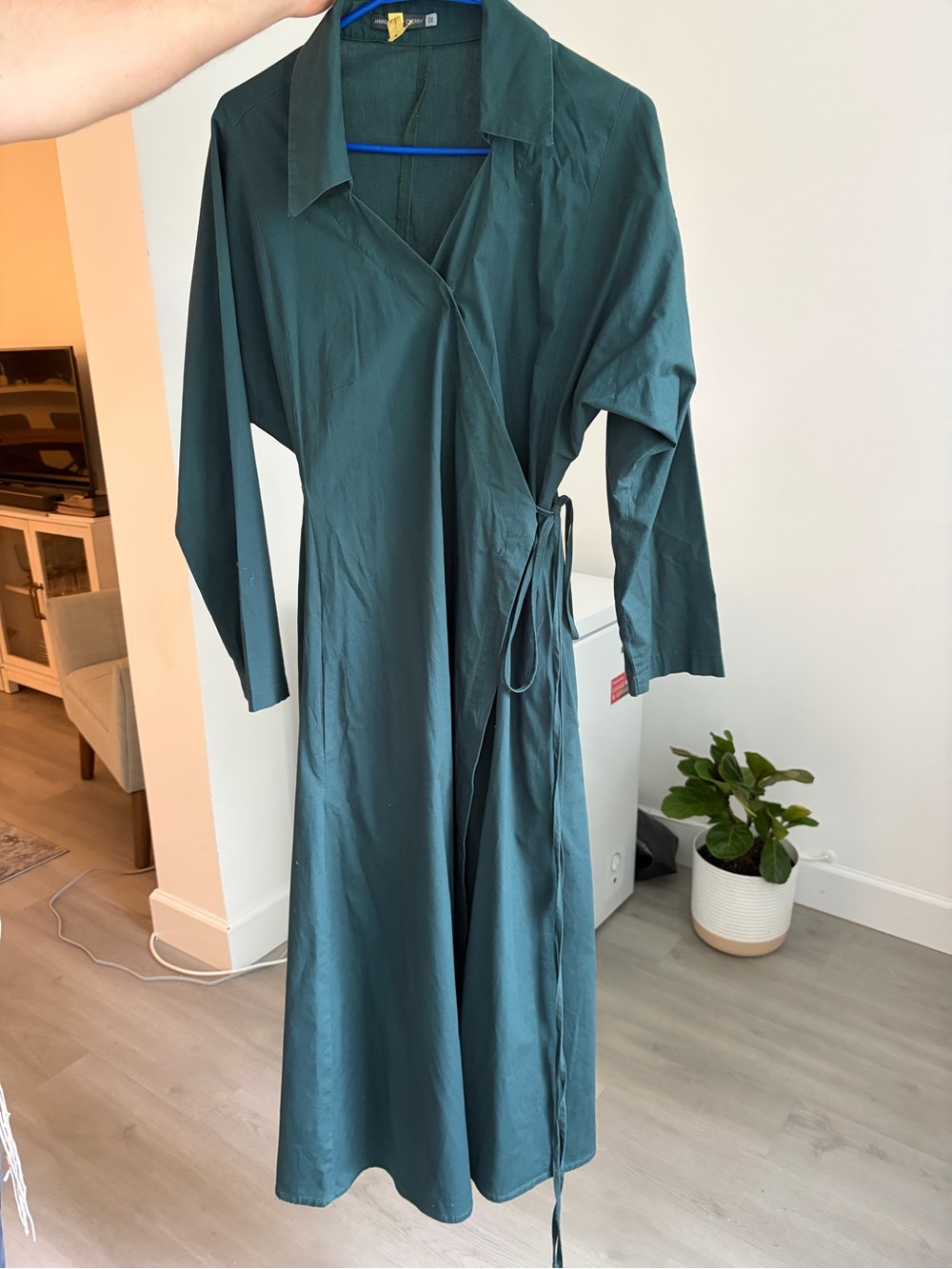 Long-Sleeve Wrap Maxi Dress in Teal Green